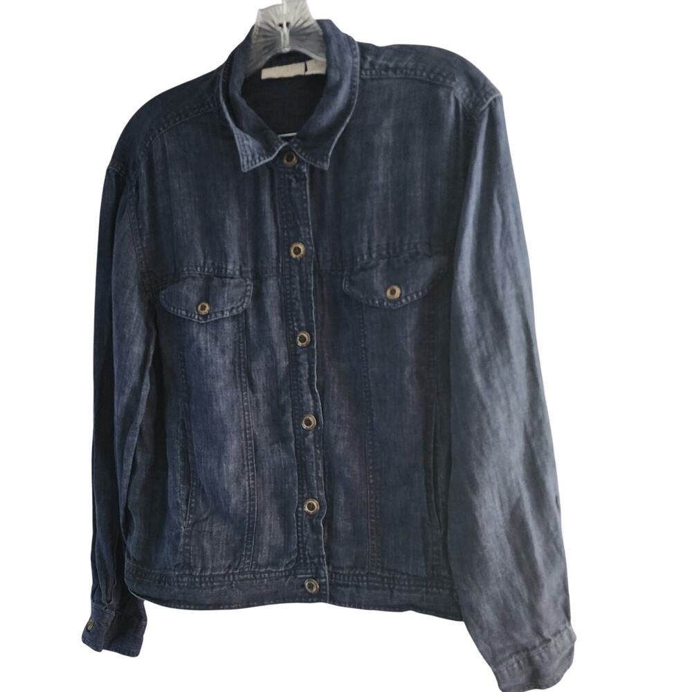 J.Jill Women's Denim Linen Long Sleeve Button Down Shacket Medium
